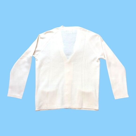 Vintage Le Roy Men Cardigan Sweater Button-Up Knit White Wool Grandpa Core SEE - Picture 3 of 6
